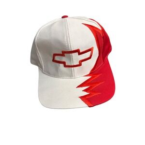 90's  Kati Chevrolet shark bite‎  Cap White & Red  Strapback Hat sharktooth